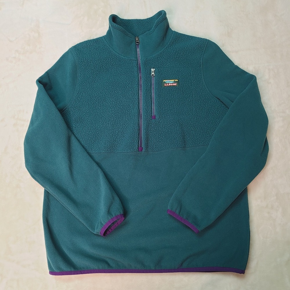 LL Bean Womens Katahdin Fleece Jacket Half Zip Pullover Polartec Green Sz L
